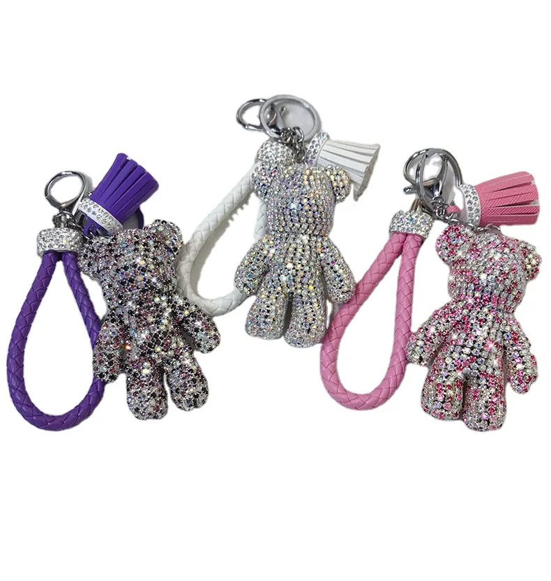 Lilangda Custom Luxury Diamond Cartoon Bear Keychain Cute Cartoon Bling Crystal Rhinestone Diamond Little Bear Pendant Keychain