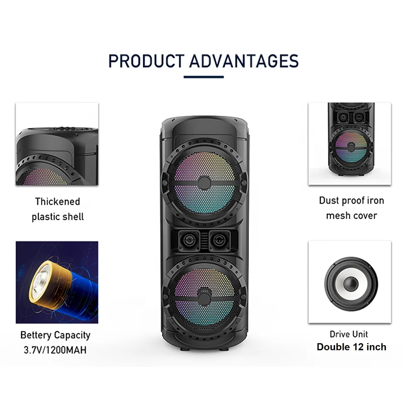 Factory Direct Fashion Wireless Party Big Size Professional Bluetooths Dj Box Battery Powered Wireless Speaker With Light Mic