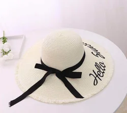 UPF 50+ UV Protection Embroidered Womens Sun Hat Beach Hats For Women Wide Brim Foldable Floppy Straw Hat