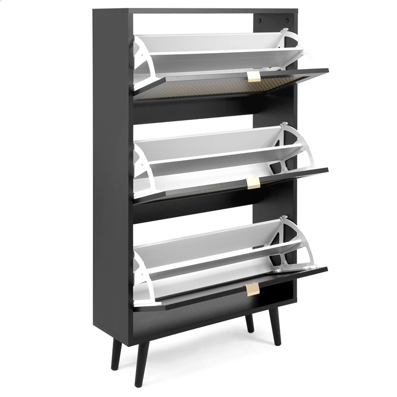 2 Sliding Doors Home Modern Wooden Storage Shoe Rack Cabinet