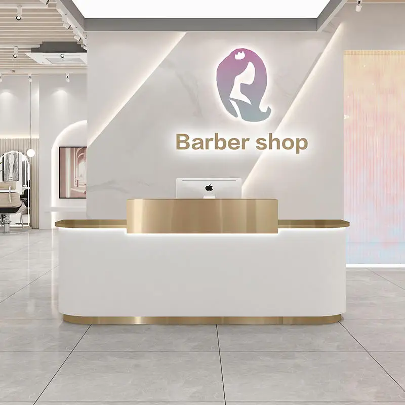 Позолоченная стойка регистрации из нержавеющей стали для салона красоты, стойка регистрации из белого золота для продажи