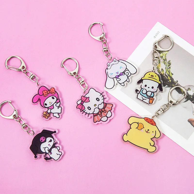 Милый мультяшный Hello Kitty Cinnamoroll Kuromi брелок для ключей акриловый в наличии