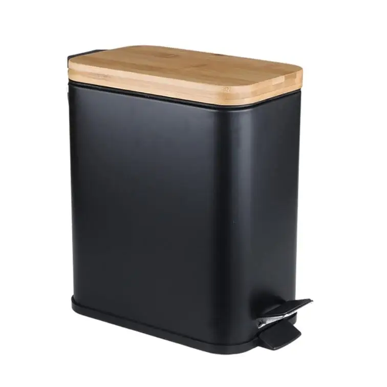 Rectangular Trash Can with Lid Soft Close 5 Liter 1.3 Gallon Slim Foot Pedal Garbage Container Bin with Removable Plastic
