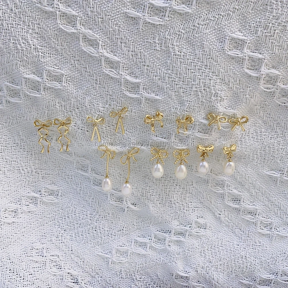 Classic  S925 Sterling Silver earrings with 14k gold finished  for Women Cute Ribbon Studs for Anniversary Gift