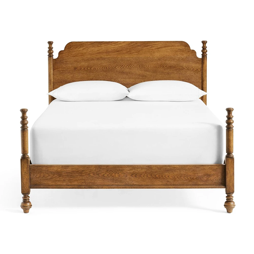 Classical Design Brown oak Solid Wooden Luxury Bed Home Bedroom King Wooden 4 Poster Bed
