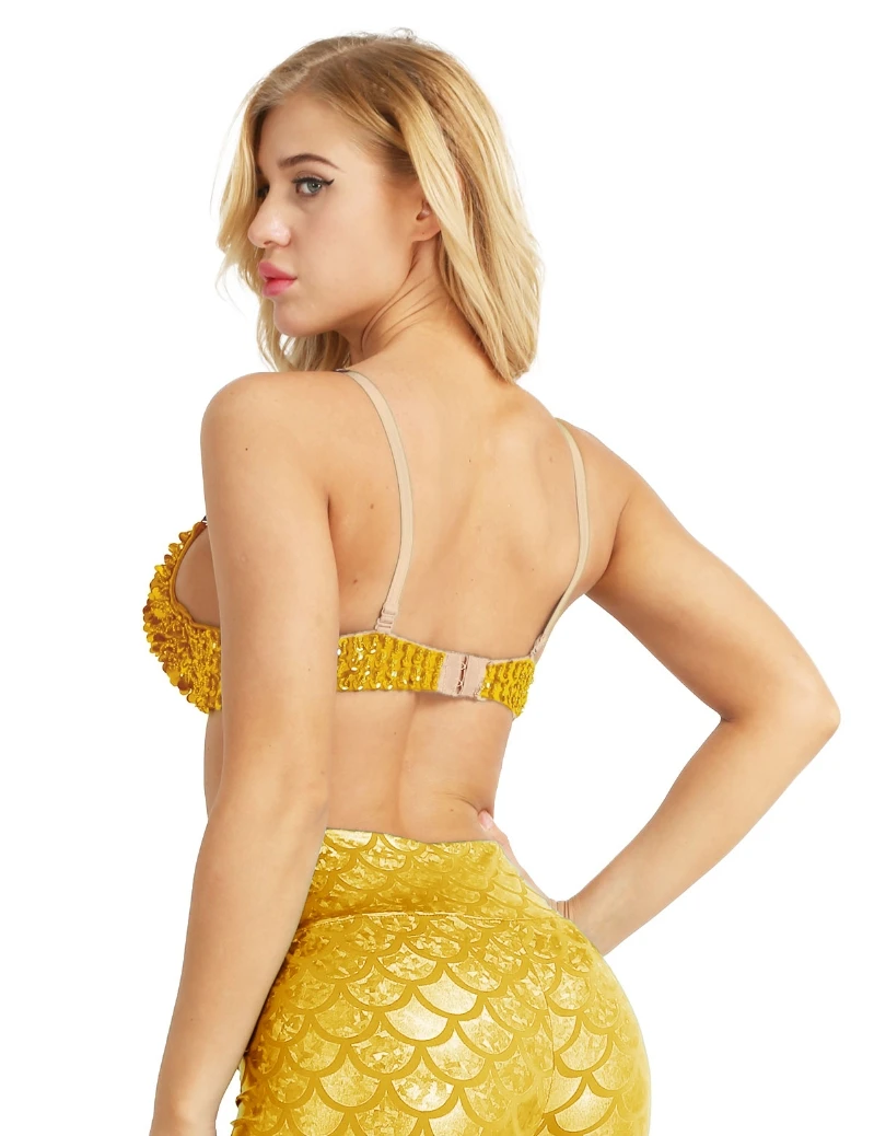  iEFiEL Women Sexy Lingerie Sparkle Sequin Beaded Bra Top Belly Dance Costume Party