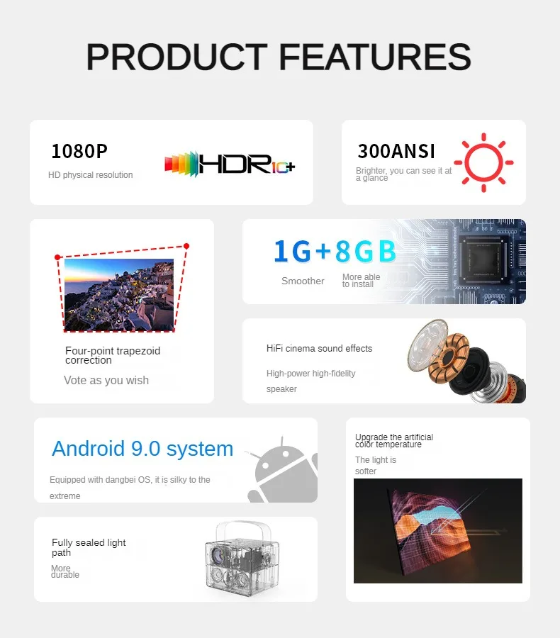 YUNDOO Mini Projector CY305 Dlp 1080p Smart Android Wifi Bt Quad Core Mobile Phone Projector For Home Theater/outdoor/meeting