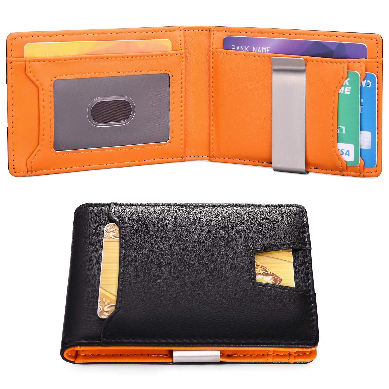 Индивидуальный бумажник от производителя, Тонкий минималистичный мужской бумажник из натуральной кожи, мужской бумажник двойного сложения с блокировкой RFID