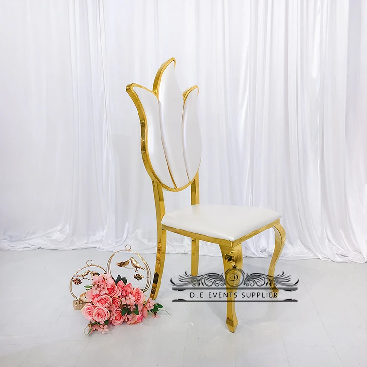 Wedding design stainless steel metal frame event banquet dining chair silver and white wedding chair