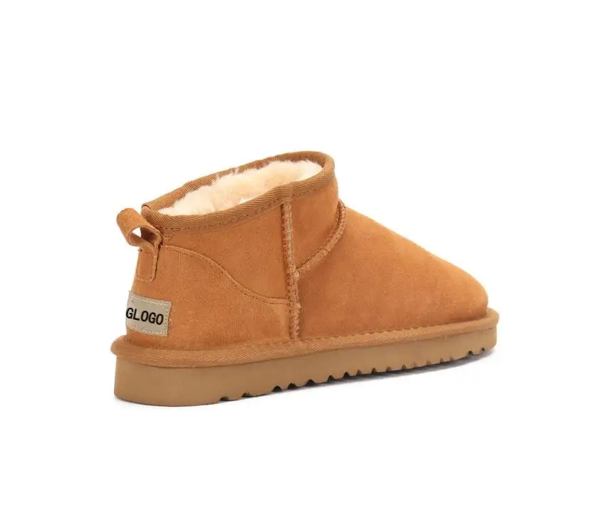 QY726 Wholesale Winter Outdoor Genuine Leather Anti Slip Girl Warm Furry Fur Short Snow Board Boots Women Support customization