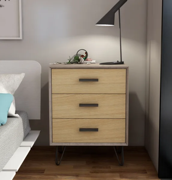 Современный деревянный шкаф с 3 ящиками и железными ножками для гостиной