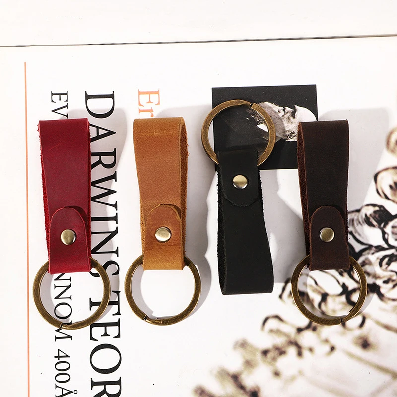 Genuine Cow Leather Keychain Metal Keyring Pendant  Key Chain Keys Holder Key Ring Gift Custom logo