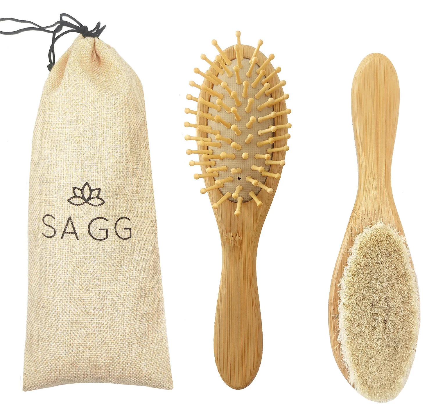 2023 Factory Direct Sale Natural Goat Bristles Baby Hair Brush Small Wood Newborn Brush Hair Baby Wooden Baby Brush And Comb Set