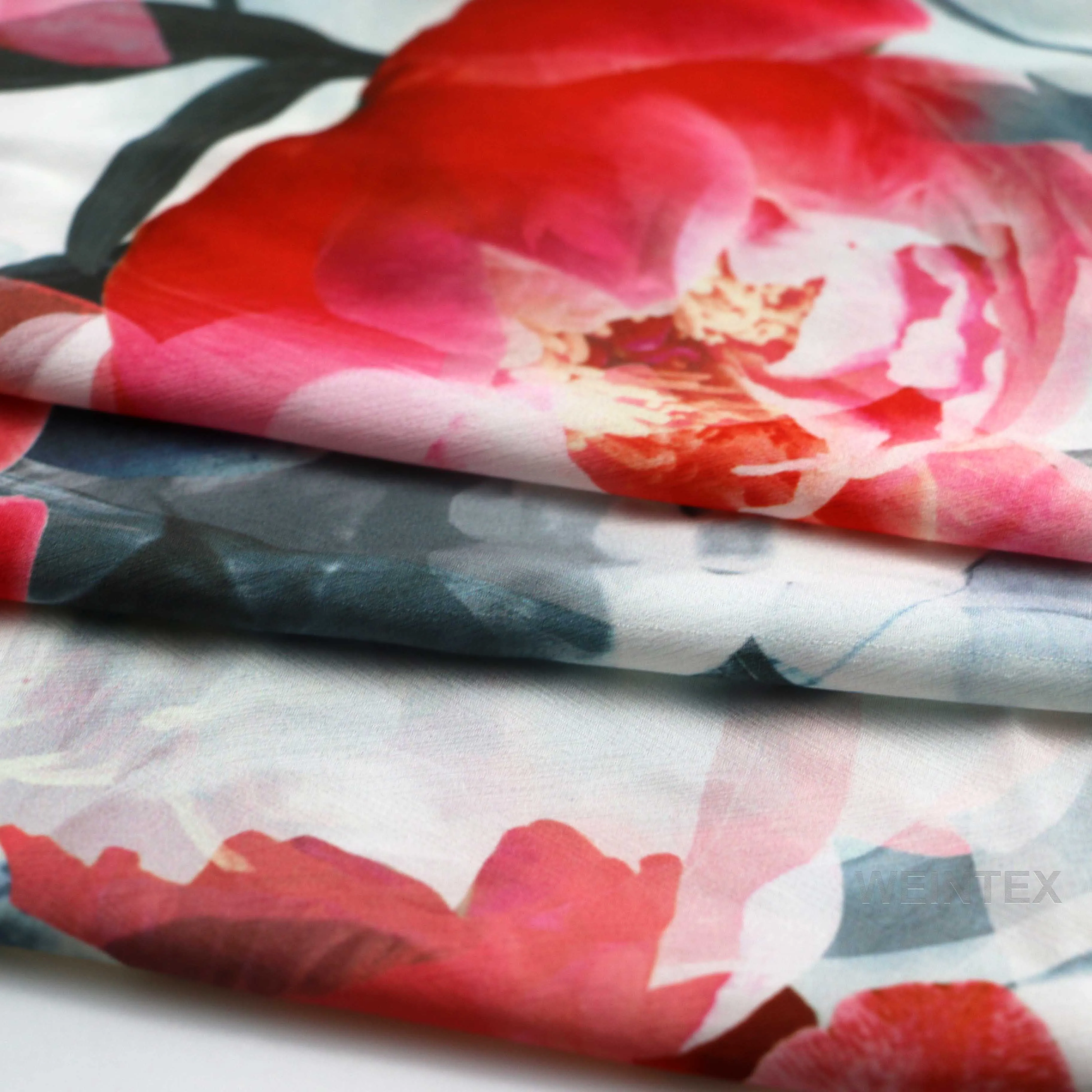 WI-J04 Custom digital polyester spandex blend herringbone silk satin floral printed fabric for dress