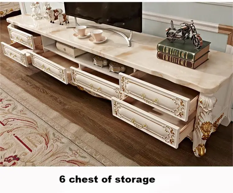 classic white and gold american rural solid wood tv cabinet, Wood Storage Cabinet Nordic tv cabinet and coffee table set