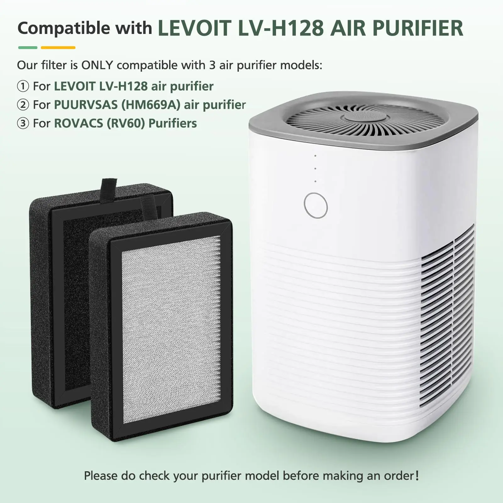 4 шт. сменный LV-H128 фильтр совместимый с очистителями LEVOIT 3 в 1 HEPA активированным углем