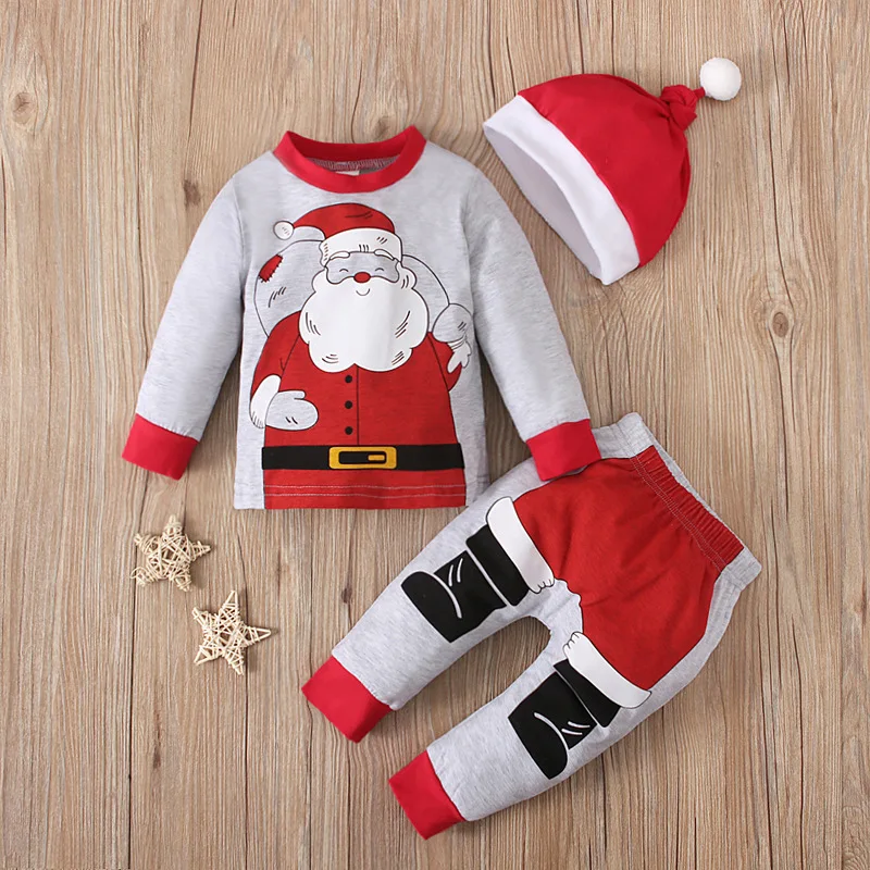 Hot Christmas Set Toddler Hat Sweat Shirt Pants 3 Pcs Christmas Clothing For Kids