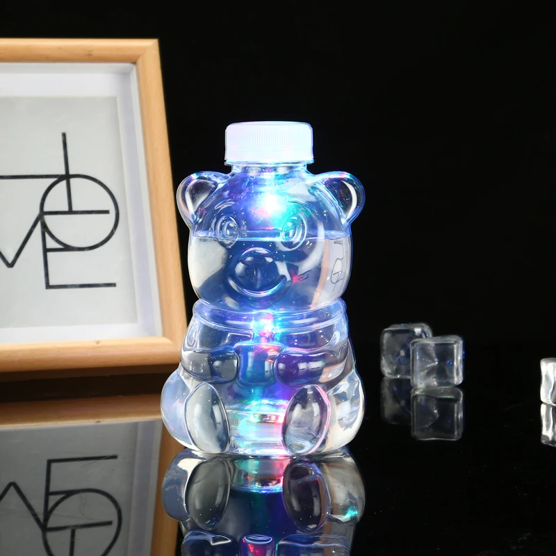 
cute bear shape takeaway beverage pet bottle milk-tea coffee juice wine plastic bottle with screw cover 
