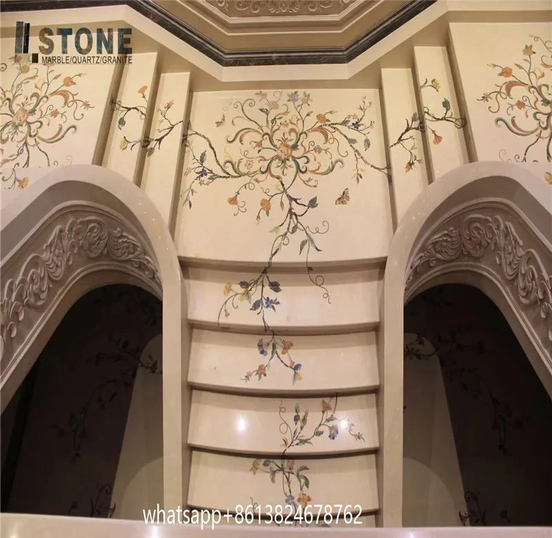 Hotel Lobby flooring marble Luxury Grand Stair Unique onyx Flooring Marble Water jet medallion for floor and stair