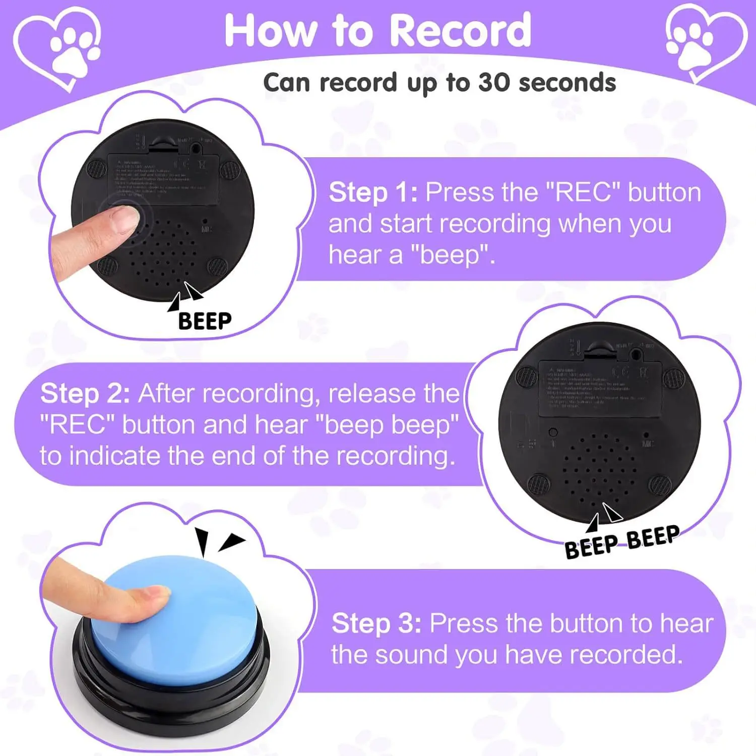 Kingtale Custom Pet Supplies 8 PCS Dog Buttons for Communication Dog Talking Button Set Box Plastic Accept Customized Logo T/T