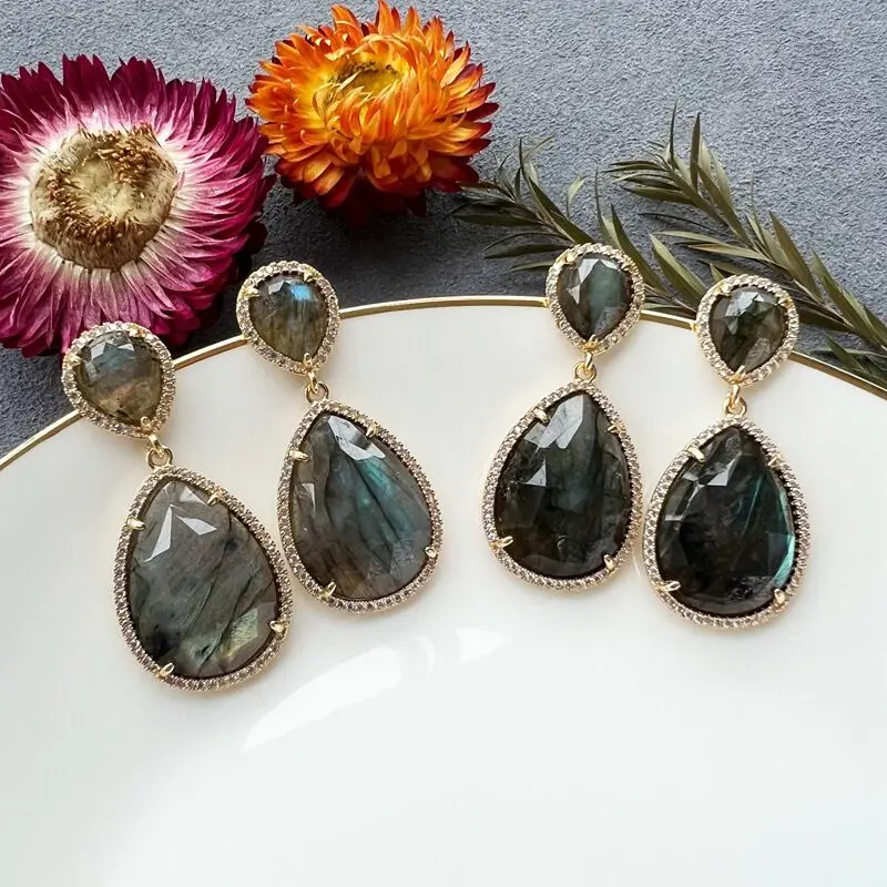 LS-A4636 amazing cz micro pave crystal earrings,gemstone labradorite drop earrings