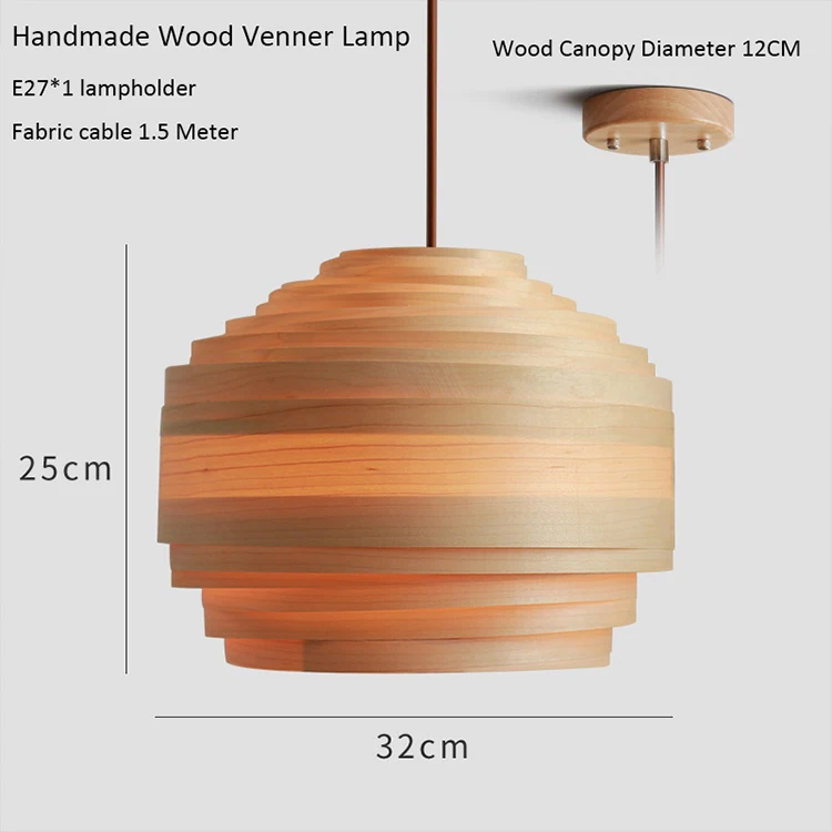 Hot Style Luxury Restaurant Decoration Fashion E27 Wood Veneer Pendant Lamp