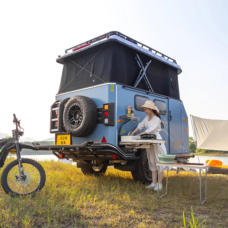 Newly Produce In Stock Double Wishbone Independent Suspension Rv Camper Travel Trailers Small Caravan with Tent and Kitchen