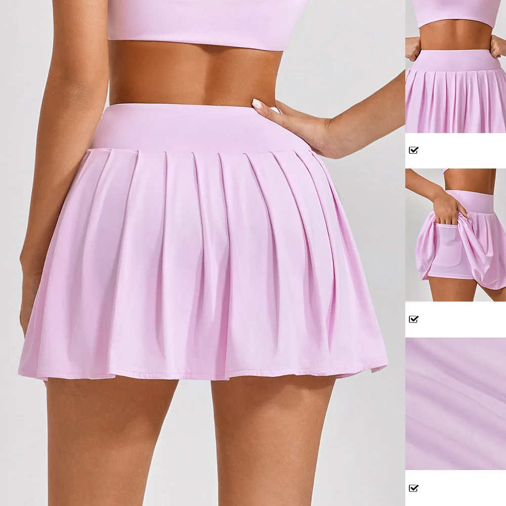 Sport Shorts For Women High Waist Push Up Tummy Control Gym Fitness Workout Yoga Shorts Badminton Tennis Skirt with Pockets