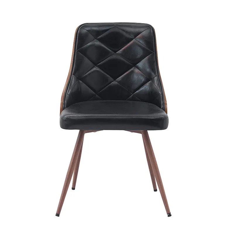 Modern Nordic Italian Diamond Sewing Design Backrest Leather Upholstered Wood Luxury Black Dining Room Chairs