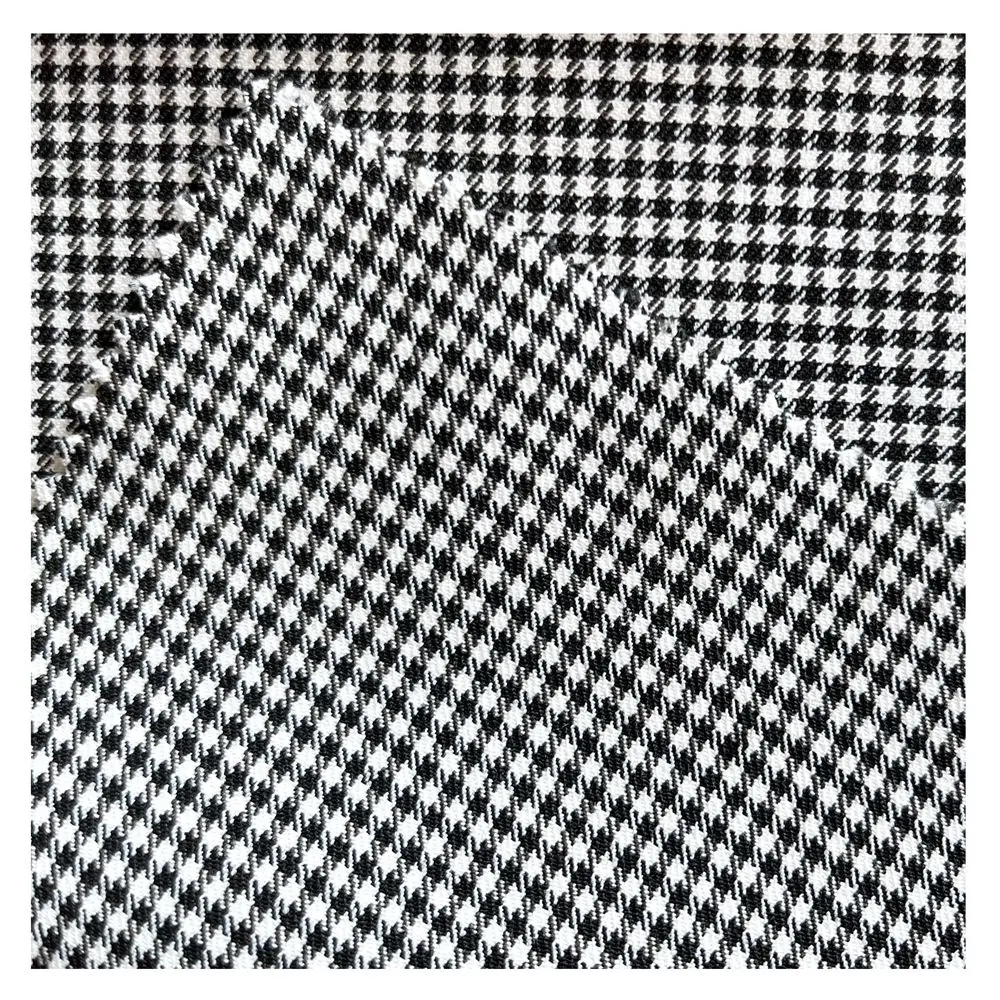 High quality and hot selling 200gsm 76%Rayon 21%T 3%SP TR Twill stretch Houndstooth fabric for suit uniform trousers overcoat