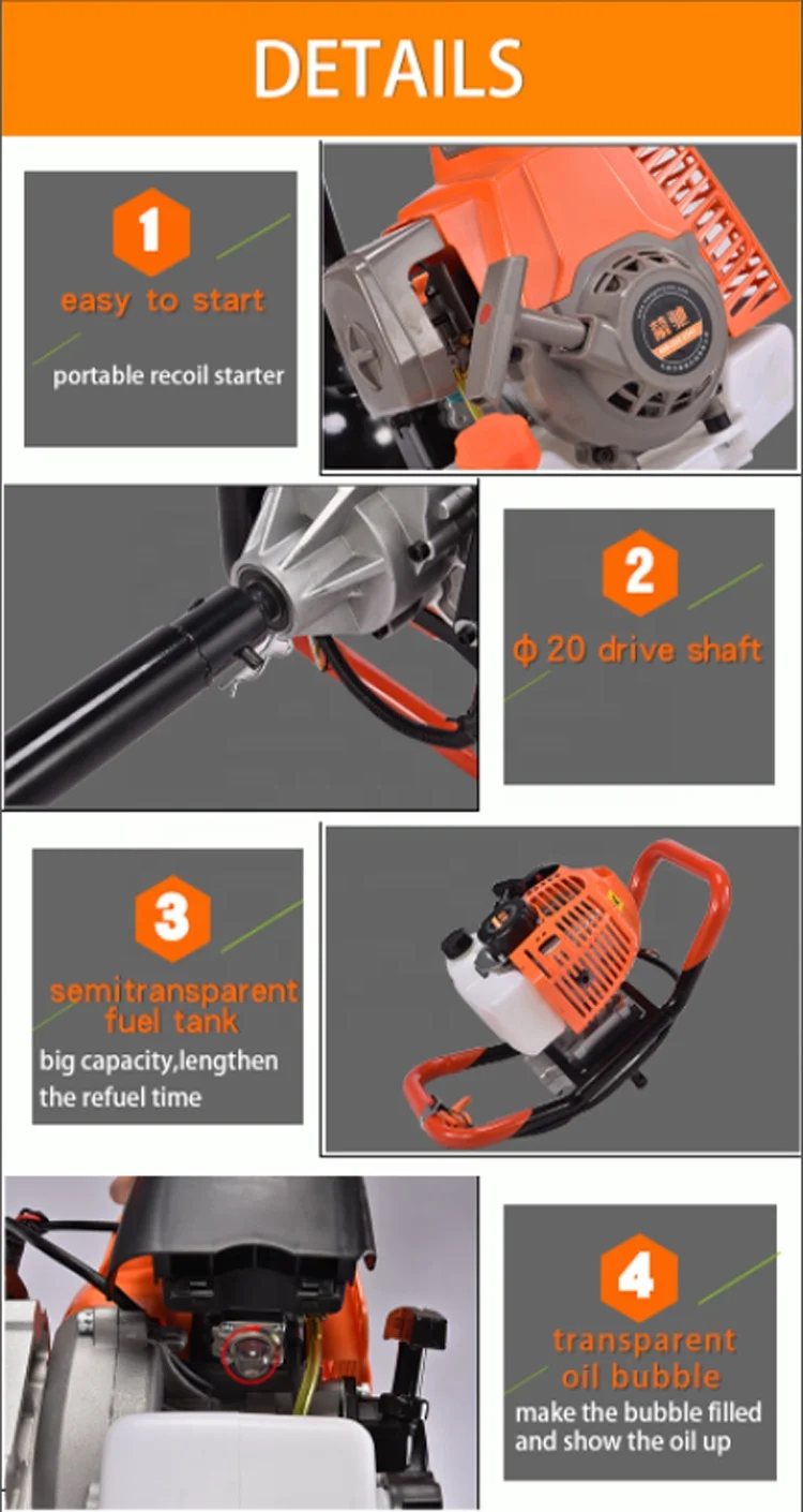 68 cc Folding Tree Planting Digging Machines with Manganese Alloy Drill Bit Hand Push Earth Auger Ground Drill Hole Digger