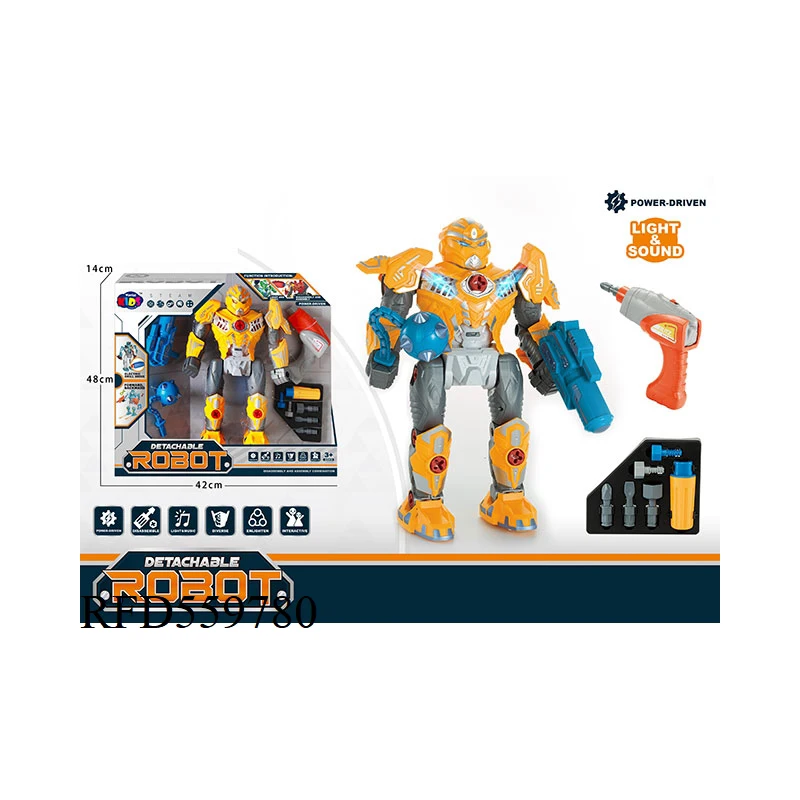 Electric Drill Toy battery operated toy robot assembled with sound & light screw toy