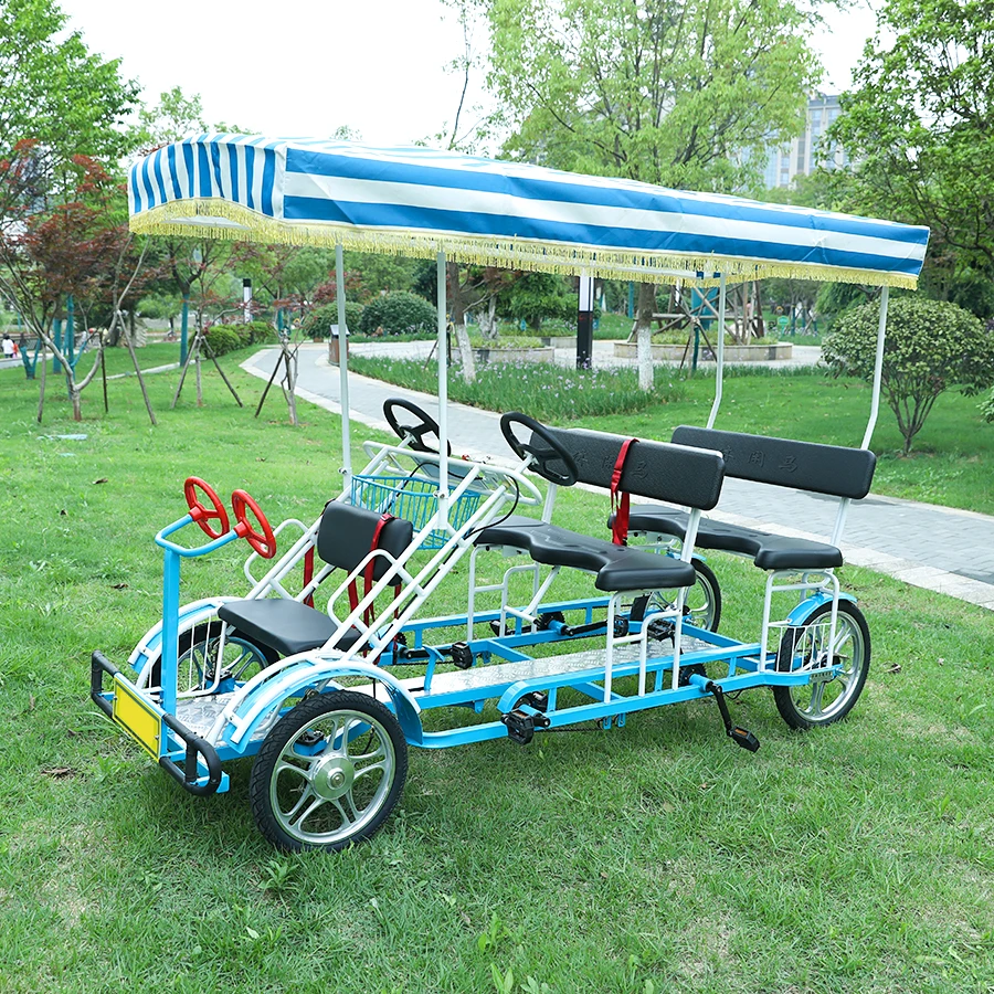 All of kinds color Steel Frame four wheels pedal sightseeing bike surrey bike with canopy