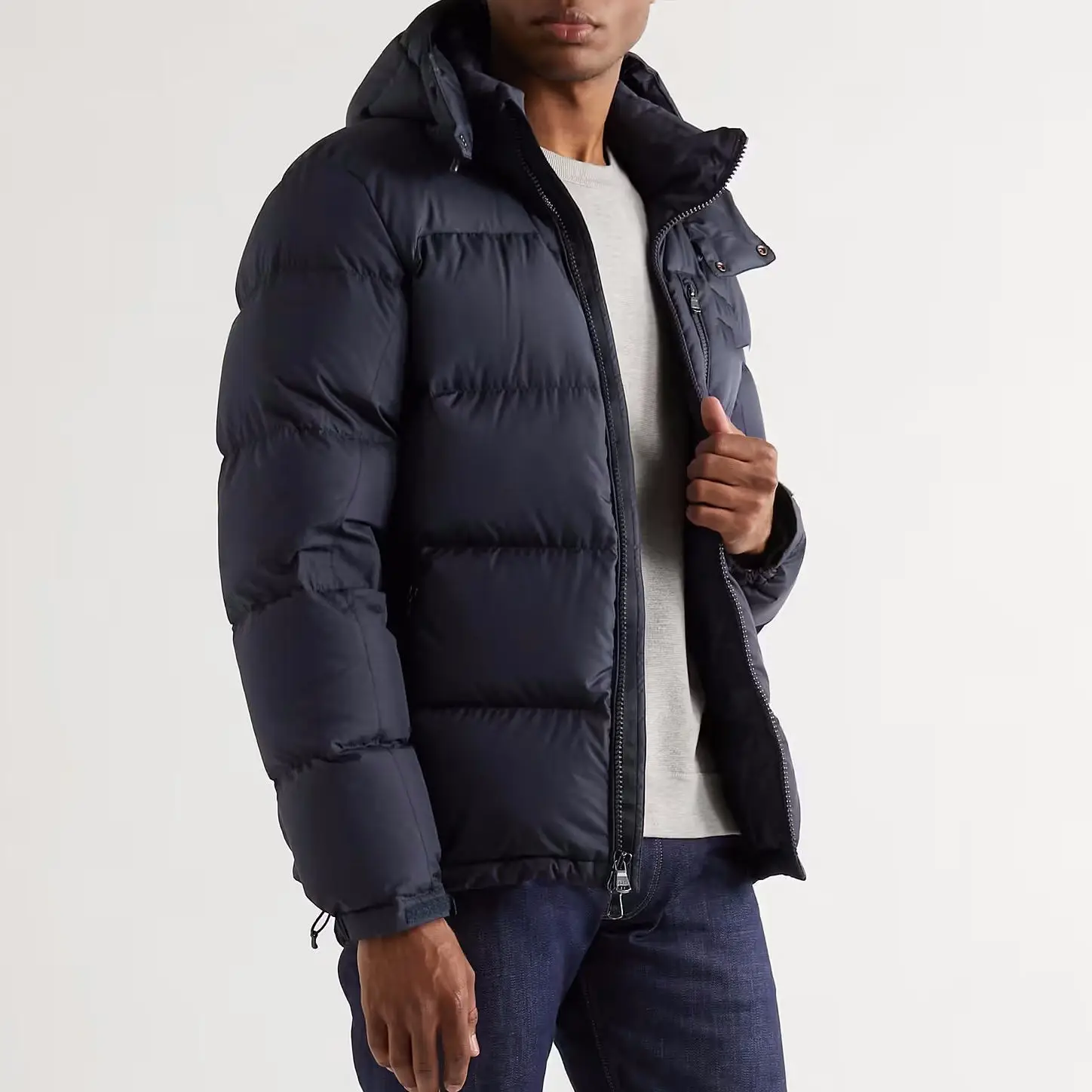 Custom Solid Color Quilted Down Jacket Recycled Hooded Down Jack Warm Padded Clothes Fashion Men Puffer Jacket