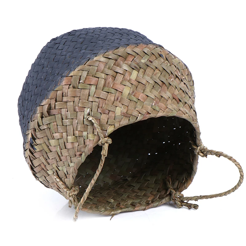 
Hot wholesale Handmade Cheap Bamboo Foldable Laundry Straw Patchwork Wicker Rattan Seagrass Belly Flower Planter Basket 