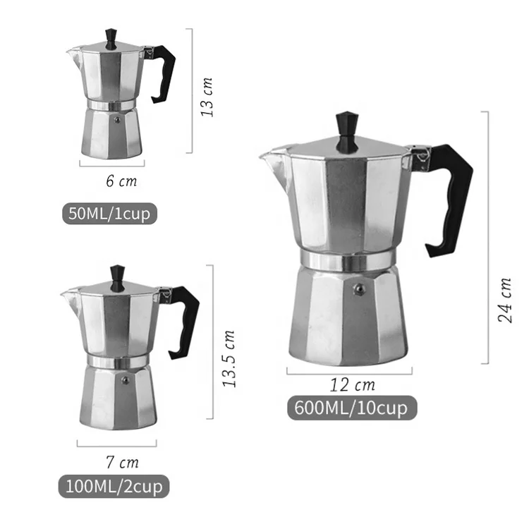 
KLP Aluminum Eco-Friendly Customizable Logo Packaging Stovetop Espresso Italian Moka Pot Coffee Makers 