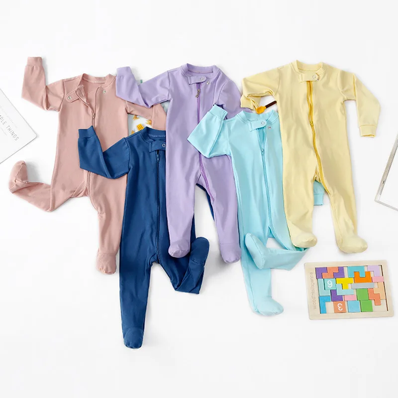 Fall Winter Cotton/spandex Baby Clothes Sleep suits Front Zip Butts Newborn Girls Layette Footie Rompers jumpsuit