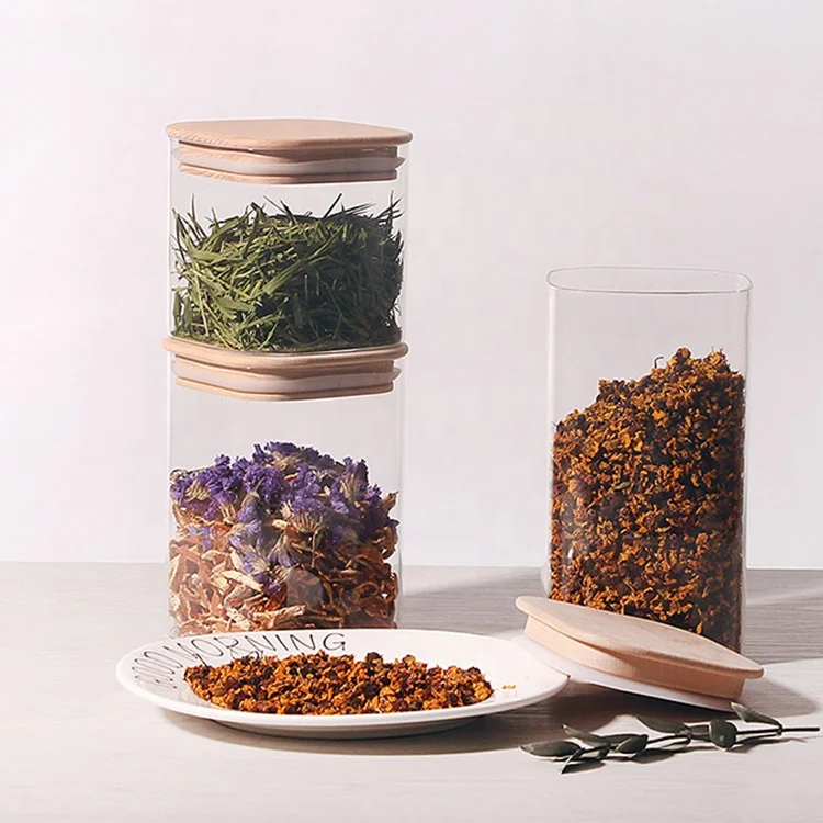 Wholesale Kitchen use clear Nut candy effervescent  package High Borosilicate custom square glass storage jar borosilicate glass