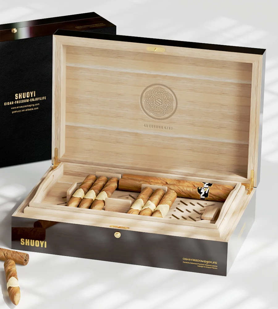 Lacquer cigar box wood LOGO custom cigar boxes Carbon Fiber 2 Layer Cigar Storage Packing Box