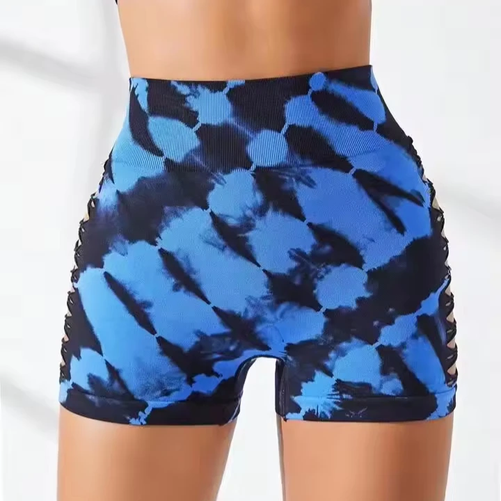 Seamless Tummy Control Butt Lift High Waist Yoga Fitness Gym Workout Ultra Soft Quick Dry Exercise Yoga Tie Dye Hollow Out Short