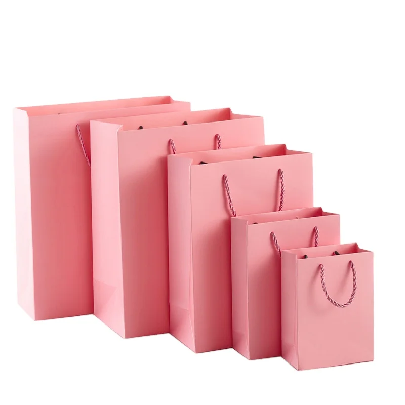 Custom Logo Reusable Blank Handle Shopping Pink Clothing Paper Bag