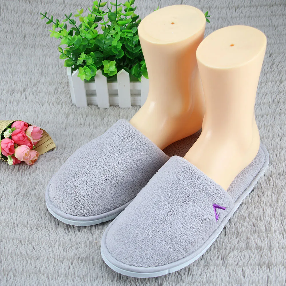 closed toe grey coral fleece washable   Hotel Slipper with custom logo