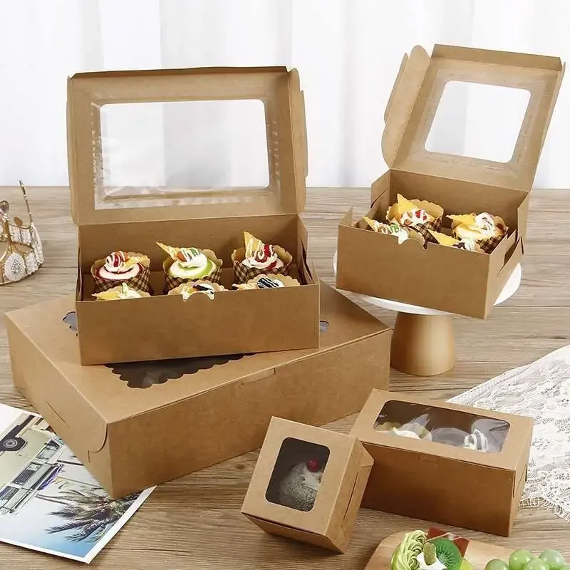 Recyclable Food Grade White Kraft Paper Cupcake Dessert Packaging Personalized Cake Boxes With Window