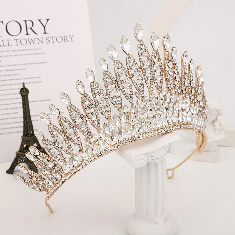 Daidaimu Luxury Pageant Crowns And Tiaras Wedding Headband Rhinestone Crystal Bridal Crown Tiaras
