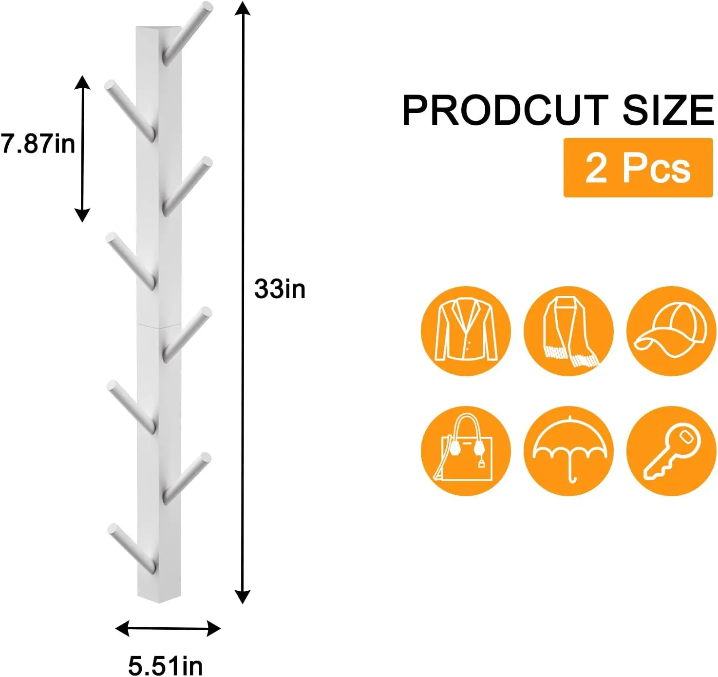 202412 Wood Wall Mounted Coat Hooks Vertical Coats Rack Holder Hanger with 8 Hooks Entryway Hanging Wooden Racks for Jacket Coat