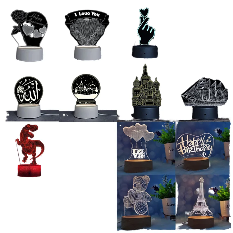 Wholesale 3D Acrylic LED Desk RGB Multicolor Night Lights Bedroom Minimalist Style Touch-Powered Crystal Mini LED Night Home