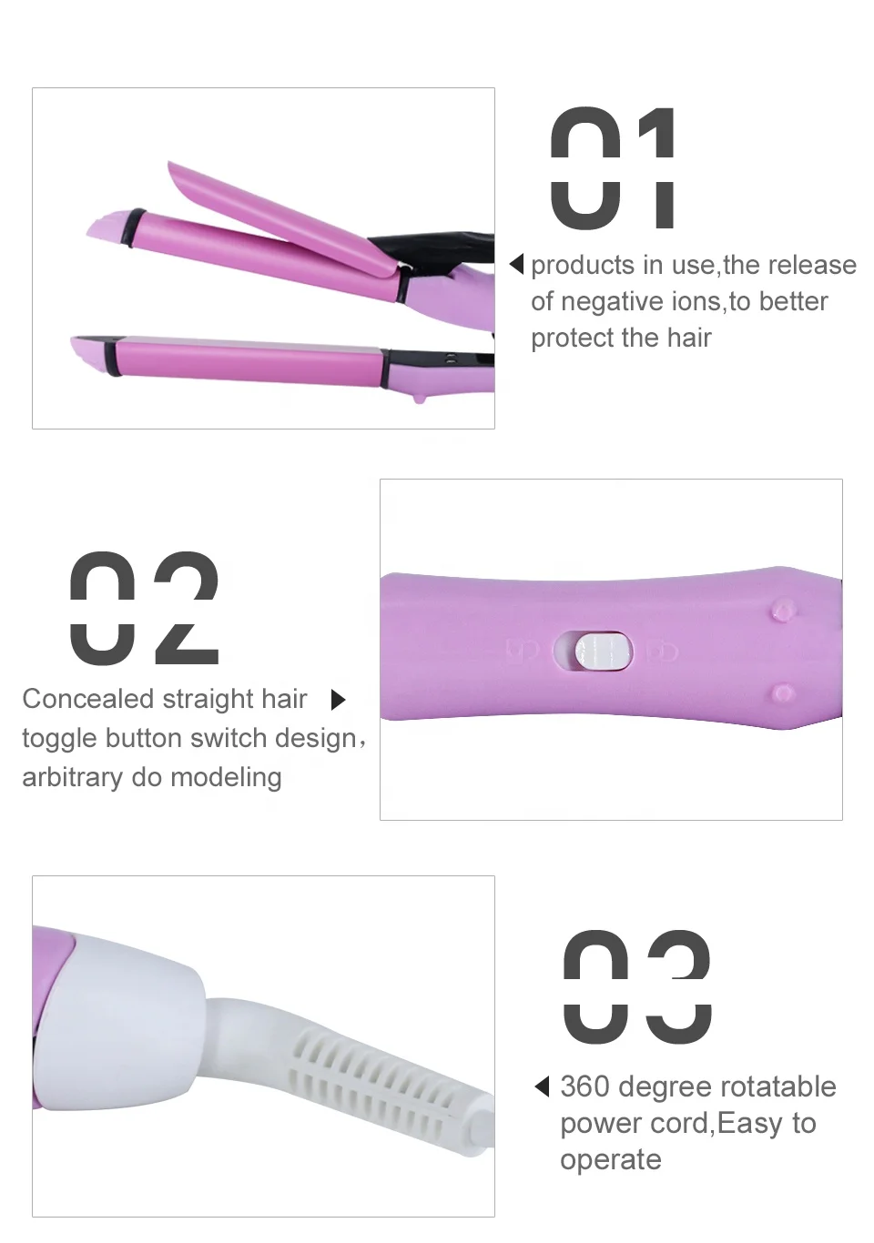 Factory 2 in 1 Mini Hair Straightener Hair Curler Electric Flat Iron Curling Iron Style Tool Wet And Dry Dual Use Portable Pink