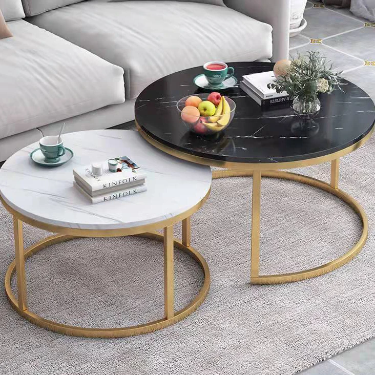 Modern Nesting Coffee Table Set of 2 for Living Room Balcony Office Stacking Side Tables End Table Metal Frame Nightstand
