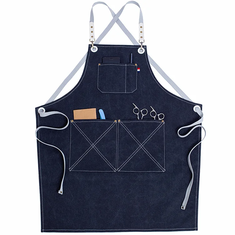 Хлопковый синий джинсовый фартук с карманами на заказ