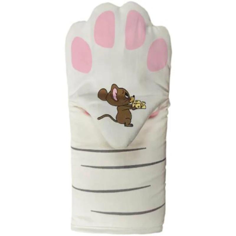 Длинные хлопковые термостойкие Нескользящие перчатки с 3d-рисунком кота и лап для духовки